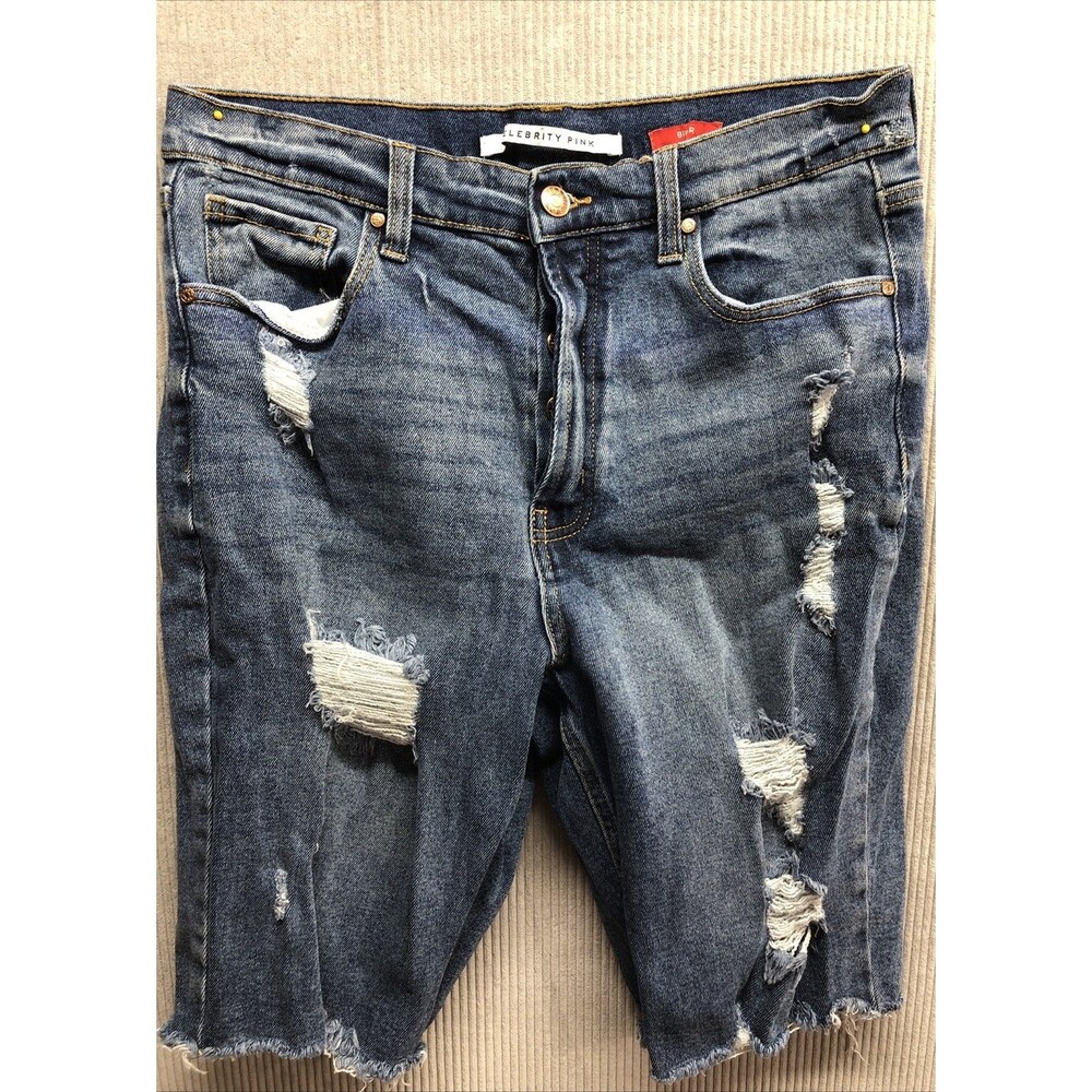 Celebrity Pink Bermuda Denim Shorts Size 11/30 Factory Destroyed Button Fly